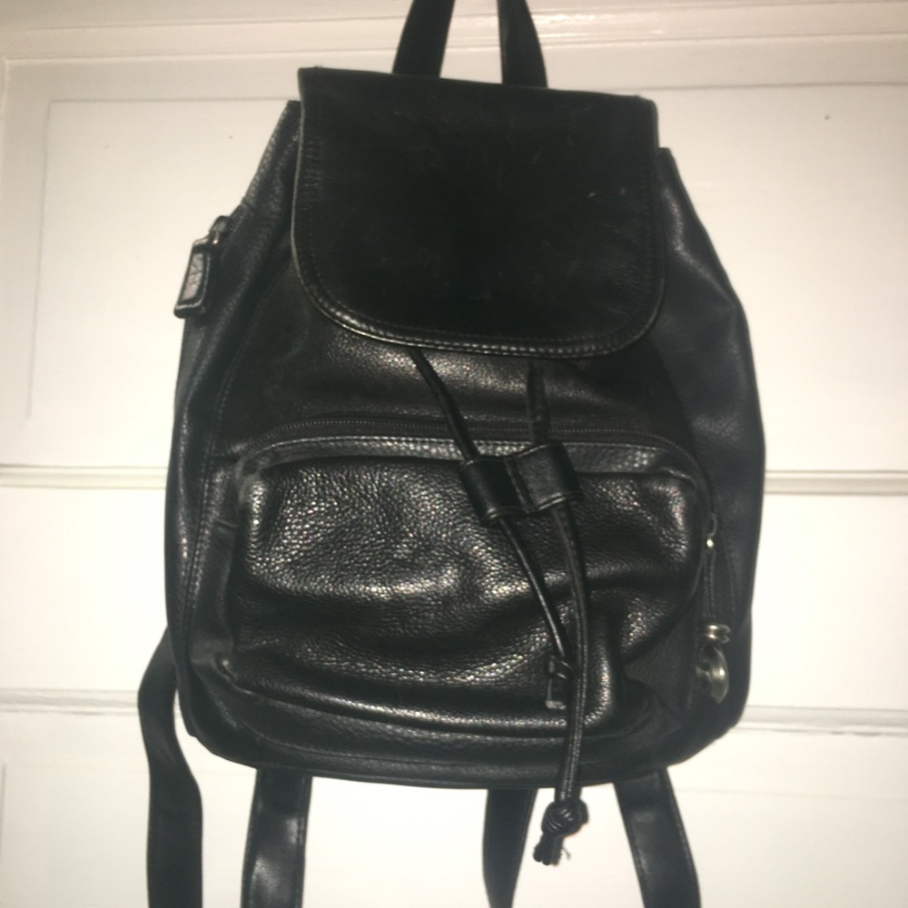 Small black leather backpack